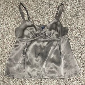 GAP 100% silk Silver bow accent sleeveless Top